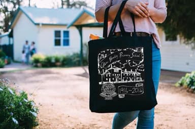 A printed school anniversary tote bag