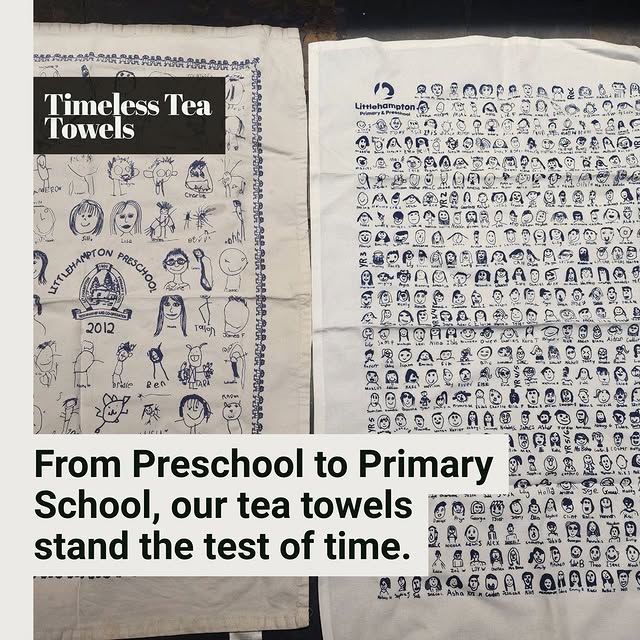 Photo by Expressions Australia on May 18, 2025. May be an image of poster, newspaper, crossword puzzle, napkin, place mat and text that says "Timeless ess Tea Towels 1? Littiahampton ΗΛΜΓΟΝ የ.ቤርስትዬ PRESCHOS PRESCHOO, 2012 20 াইরকি From Preschool to Primary School, our tea towels stand the test of time. 1".