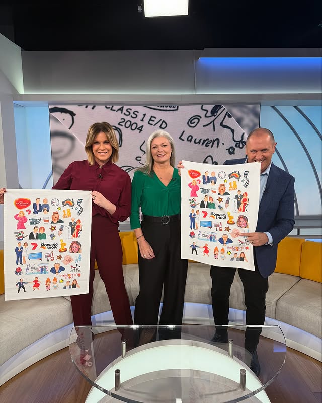 Photo shared by The Morning Show On 7 on May 11, 2025 tagging @larryemdur, @kyliegillies, and @expressionsaustralia. May be an image of 3 people, television, newspaper, newsroom and text.